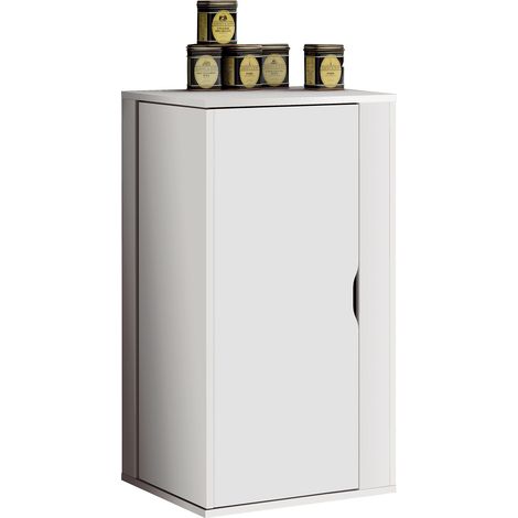 Meuble polyvalent 1 porte coloris blanc - Hauteur 90 x Longueur 47 x Profondeur 47 cm -PEGANE- (1/4)