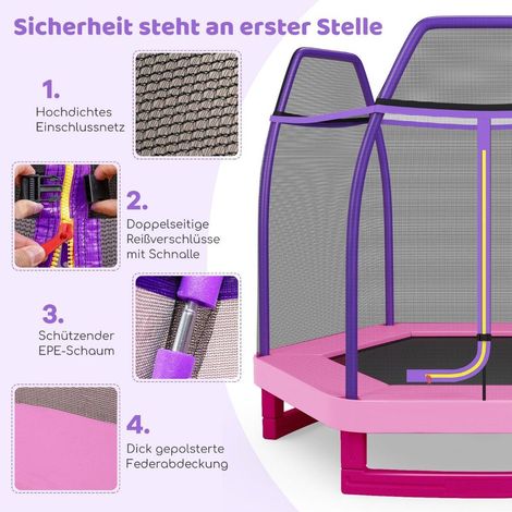 Trampolino da giardino 223 cm con rete di sicurezza trampolino da internoesterno per bambini rosa