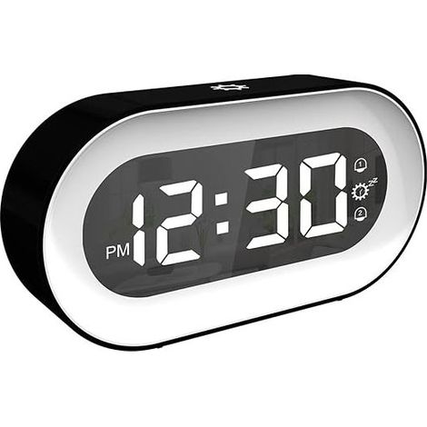 Kaelt - Réveil numérique, lumière et Volume réglables, Horloge de Chevet avec Double Alarme, Fonction répétition et arrêt Automatique, Alimentation par Piles et Chargement USB pour (1/5)