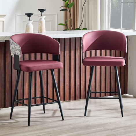 Sedia da Pranzo in PU con Schienale Curvo e Braccioli, Struttura in Metallo, Rossa 82 × 46 × 56 cm (1/5)