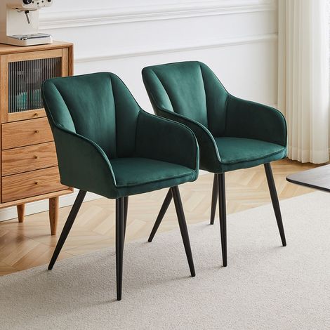 Dining Chairs 2x Velvet Modern Accent Chair Armchair with Sturdy Legs Green (1/5)