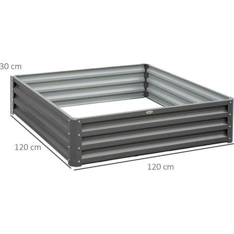 Jardinière surélevée, bac à fleurs, potager, jardinière à herbes aromatiques pour jardin, terrasse, balcon, acier, gris clair, 120 x 120 x 30 cm