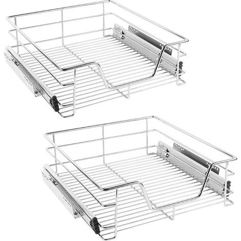 – Lot de 2 tiroirs de rangement télescopiques – Paniers coulissants en acier chromé – Dimensions 46 x 41 x 14 cm – Capacité 12 kg (1/5)