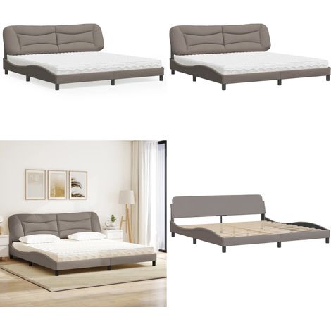 Lit avec matelas Hvar taupe 200x200 cm tissu - Matelas en mousse - Lit avec coussin de tête (1/5)