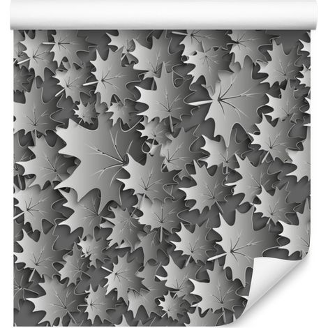 Papel pintado con estampado de hojas en tonos grises con efecto 3D, 50x1000 cm. (1/5)