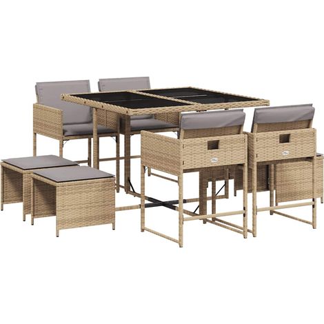 Maison Exclusive - 9-tlg. Garten-Essgruppe mit Kissen Beigemischu