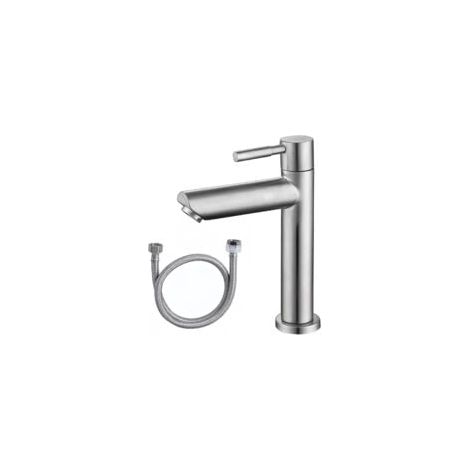 Robinet Deau Froide Robinet Mitigeur Salle de Bain Lave Main Eau Ffroide en Acier Inoxydable Adapté de Lavabo Salle Bain d'invités avec Tuyau en Acier Inoxydable (1/5)