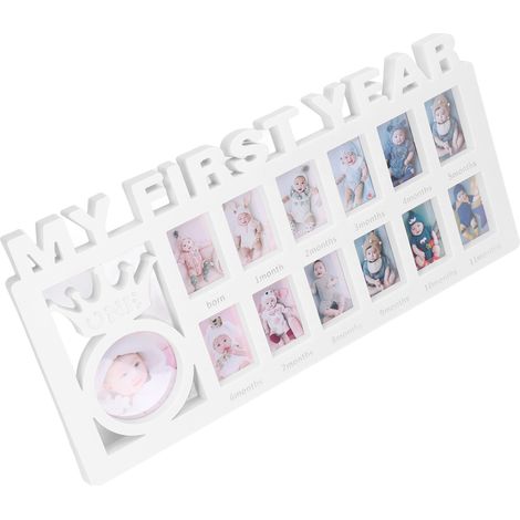 Cadres photo pour nouveau-né, robustes et élégants, 12 petits cadres pour immortaliser la croissance mensuelle de bébé, idée cadeau, blancs (1/5)