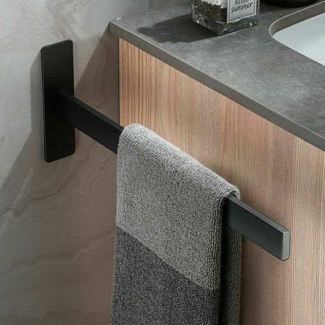 YMYNY Sèche-serviettes sans perçage Sèche-serviettes noir à un bras en acier inoxydable Fixation murale pour salle de bains Sèche-serviettes invité auto-adhésif brossé pour salle de bains et cuisine (1/4)