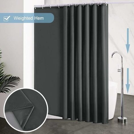 Rideau Douche 240x200 cm,avec 16 Crochets,Extra Large,Lesté,Anti Moisissure,Gris Foncé,Imperméable,Grand Rideaux Baignoire,Tissu Polyester,Antibactérien,Lavable en Machine -INHHUB (1/3)