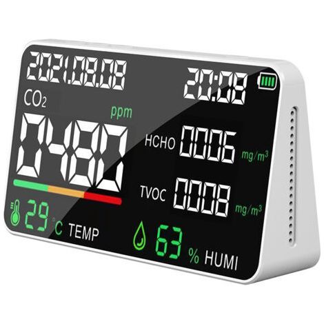 FITAGS Detector de calidad del aire de CO2, detector de dióxido de carbono de CO2, monitor de CO2, sensor detector de temperatura y humedad de contaminación del aire 6 en 1 con visualización en tiempo (1/4)
