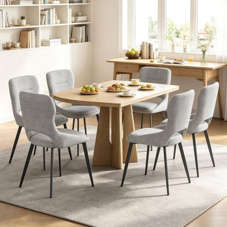 Sillas de comedor grises de chenilla y metal, lote de 6, 45 x 48 x 86 cm OKMYHOME (1/4)