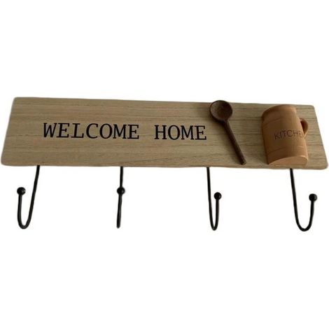 39cm Wooden Wall Hook-4 - L4 X W39 X H17 cm