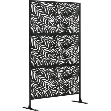 Schermo di protezione per la privacy con supporto – Divisorio decorativo in acciaio nero con motivo a foglie di salice, separatore per esterni da giardino e terrazza, 122 × 198 cm
