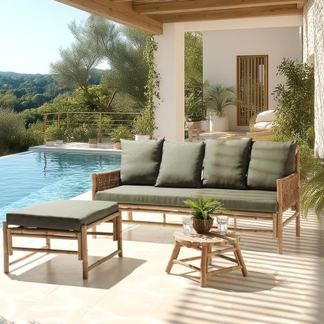 VITAL - Canapé 3 p. 1 pouf 1 table basse bambou (1/5)