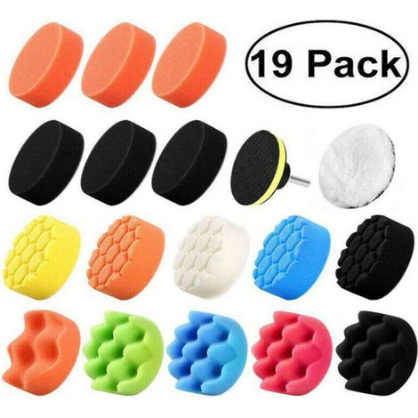 19 pièces 80mm Polissage Pad Éponge de Polissage Éponge polir Kit pour avec M10 Foret pour Voiture Ponçage Polissage pour RO/DA Double Action polisseuse Polissage