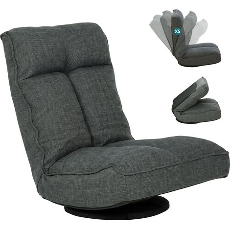 Fauteuil de sol - HOMCOM - pliable - pivotant à 360° - dossier réglable en 5 positions et assise large - lin - 58x107x79cm - gris (1/5)