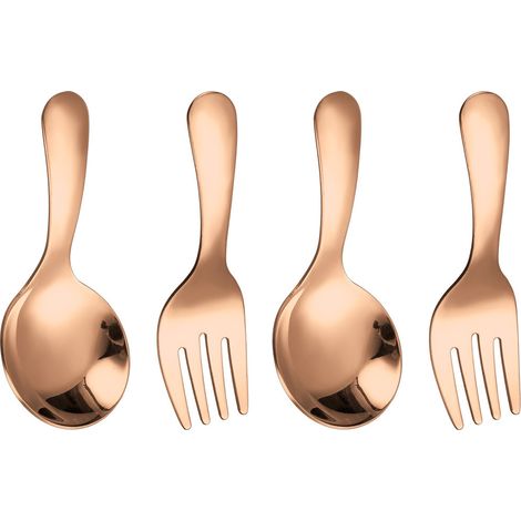 4 pièces couverts réutilisables en acier inoxydable, cuillères et fourchettes à manche court, pour enfants et usage quotidien (1/5)