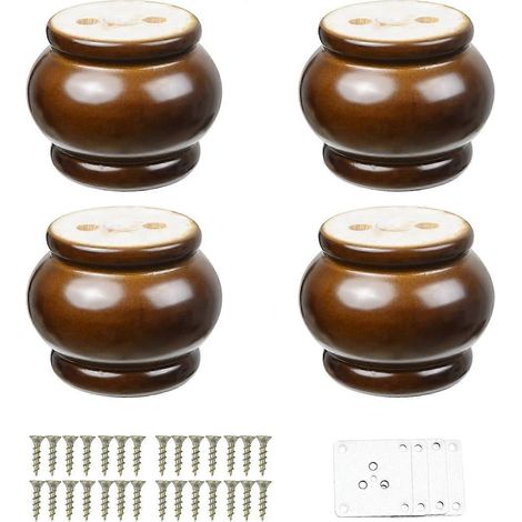 Verstellbare Schrankfüße, 4 Stück, weiße Holzmöbelfüße mit Kugelform und 12 Schrauben, runde Kugelfüße als Ersatzteil für Holzsofas (Farbe: Weiß, Größe: 2-2 Zoll - Braun 2,36 Zoll)