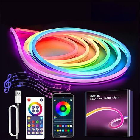 Bande lumineuse néon 3 m, bande lumineuse LED néon flexible à intensité variable 220 V avec contrôle par application, télécommande, synchronisation de la musique pour chambre, bar, salle de jeux, anni (1/5)