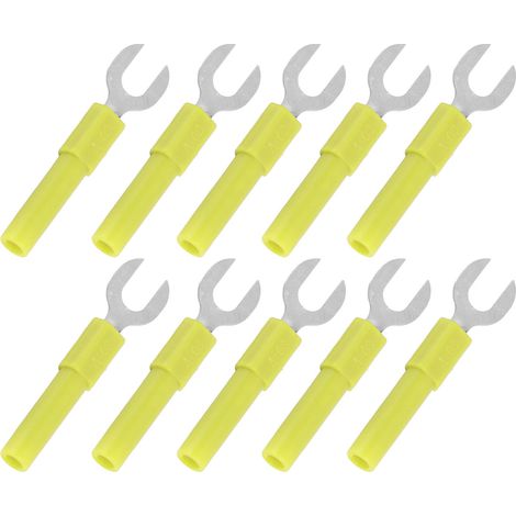 Lot de 10 connecteurs à fourche plates en laiton PVC trou 4mm 30Vac-60Vdc 10A pour auto bateau solaire J.20016 (1/5)