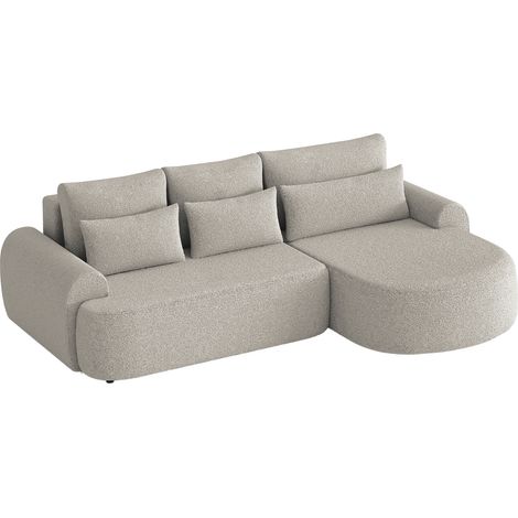 TAYLA - Canapé d'angle convertible avec coffre en tissu bouclette beige - Angle droit