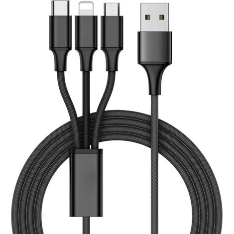 Chargeur multiple pour USB-C, Micro-USB, iPhone - 1,2 m Noir (1/5)