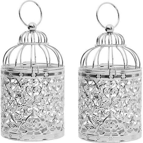 Lot de 2 lanternes décoratives suspendues pour bougies, porte-bougies en métal pour la décoration intérieure (argenté) (1/5)