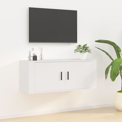 Meuble TV de Salon Armoire Télévision Banc TV mural Blanc 100x34,5x40 cm -FR31680 (1/5)
