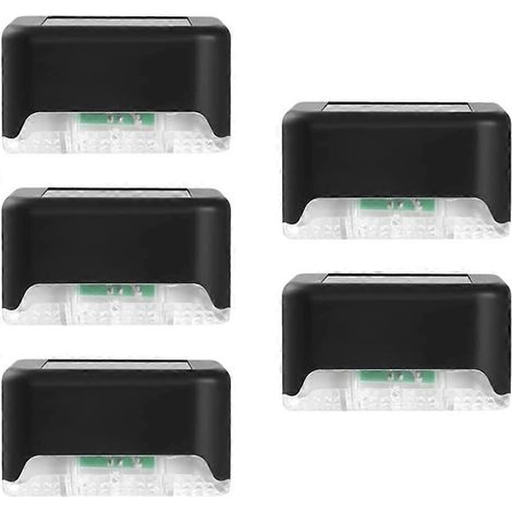 Lampes solaires LED pour marches et terrasse : lot de 5, étanches et résistantes aux intempéries, pour éclairage d'escalier extérieur (cour, patio, poteau, balustrade), jardin, entrée, allée. (1/5)
