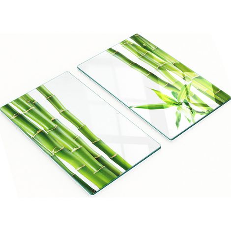 Juego de tablas de cocina de vidrio templado con dise帽o de bamb煤, 2 x 30 x 52 cm.