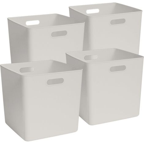 Lot 4 bacs de rangement en plastique blanc cassé 31 x 31 x 31 cm (1/5)