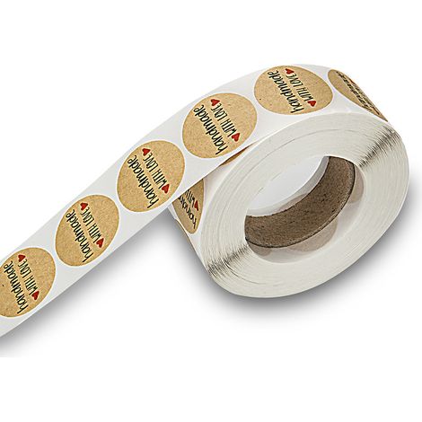Sollbry Rouleau d'autocollants faits à la main avec amour, 2,5 cm, 500 pièces, étiquettes pour emballage de pâtisserie, boîte à gâteaux, enveloppe, petite entreprise, mariage, 2 pièces (1/3)