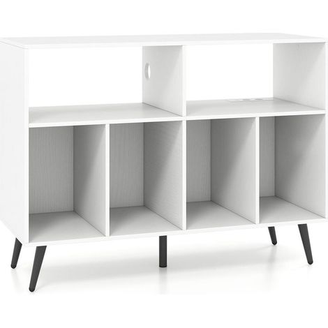 Pour Salon et Espace Musique Organisation Pratique Meuble Platine Vinyle avec Prises USB et Rangement Blanc (1/2)