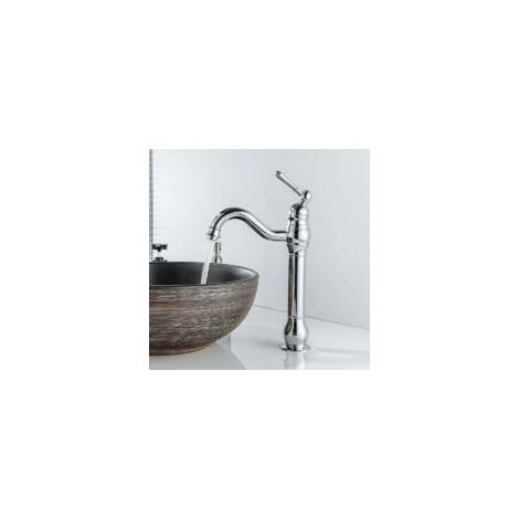 Grifo de lavabo retro giratorio 360° – Monomando cromado – Caño alto con aireador tipo panal – Ahorro de agua hasta un 30% (1/4)