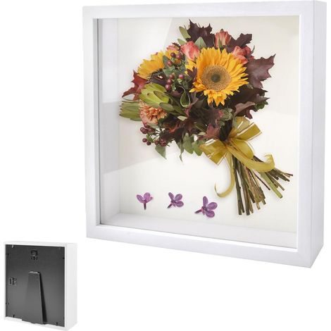Cadre Photo 3D, 25 x 25 cm Vitrine DIY à Remplir, avec Plaque Acrylique Transparente, Cadre 3D pour Déco Murale Profondeur 3cm, pour Souvenirs, Décorations DIY, Blanc (1/5)