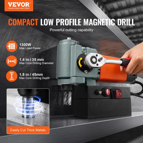 Perceuse Magnétique à Profil Bas 1300 W, Perceuse à Colonne Magnétique Diamètre de Perçage Max. 35 mm, avec Dispositif de Refroidissement et Protection contre les Surcharges, pour Construction (1/5)