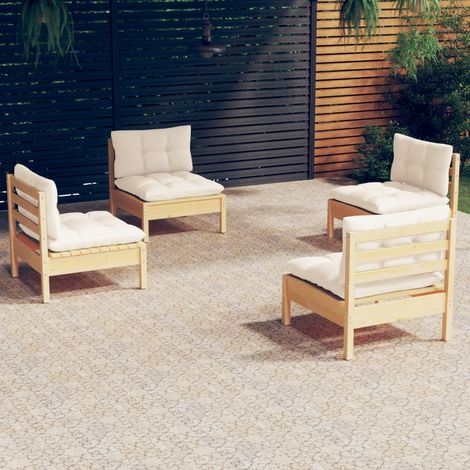 Muebles de jardín 4 piezas cojines madera de pino crema vidaXL (1/5)
