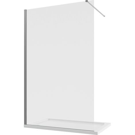 Paroi de douche de plain-pied 130 cm Profilés en aluminium chromé Verre transparent 8mm avec traitement anti-calcaire Ajustable 127-129cm h200- Réversible Mod. Lazaros