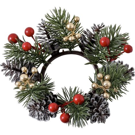 Bague de Bougie avec Baies Rouges artificielles – Couleurs Vives – Centre de table de Noël pour cheminée, étagère, poignée de porte, fenêtre, table à manger (1/5)