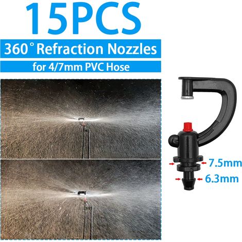 (C-15PCS) Arroseur goutte-à-goutte pour serre et jardin, diffuseur de brume réglable, piquet, buse rotative à micro-pulvérisation (1/5)