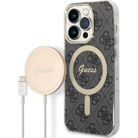Funda Guess GUBPP14LH4EACSK + Cargador para iPhone 14 Pro 6.1 negro/negro, carcasa rígida, 4G, estampado, MagSafe (1/5)