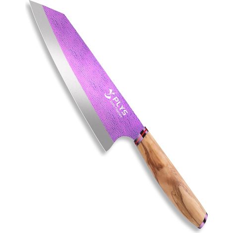 Couteau Chef Japonais Kiritsuke: Lame de 20,5 Cm, Manche Ergonomique en Bois, Matériau en Titane Ultra-Léger (Violet Aurore) (1/5)