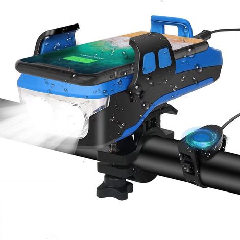 Lampe Vélo USB Rechargeable, 550 Lumen Lampe Velo LED Puissantes avec Alarme et Support de Téléphone, Lampe Frontale Rechargeable pour VTT, Vélo de Route et Scooter -A