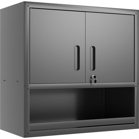 Armadio portautensili da parete in metallo nero 75 x 30 x 77 cm con serratura e ripiano regolabile (1/5)