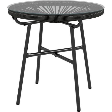 Table de jardin style bohème, table d'appoint d'extérieur, rotin PE, verre trempé, résistante aux intempéries, 50 cm x 50 cm x 50 cm, noire (1/5)