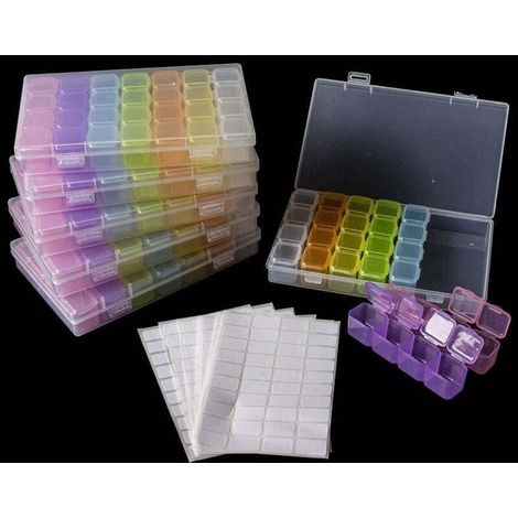Pack of 28 Grids Diamond Painting Storage Box 5D Diamond Painting Accessories Storage Box for Diamond Embroidery, Nail Diamonds, Multicolor, Comes with 400 Pieces Craft Tag (1/5)