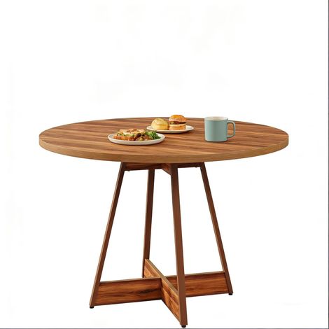 CHICFURN Tavolo da pranzo rotondo 100 cm in MDF marrone, per 2-4 persone, stile country (1/5)