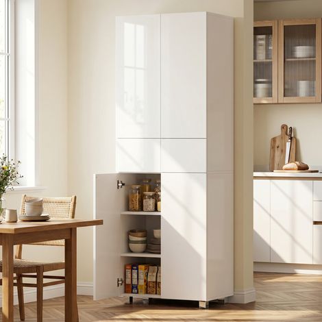 Armoire de cuisine meuble de rangement buffet 4 portes avec étagères réglables - dim. 60L x 35l x 170H cm blanc laqué (1/5)