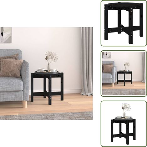 Table basse Noir Ø 52,5x45 cm Bois massif de pin - Table Basse - Meuble Salon - Table D'appoint - Table Ronde - Bois Massif (1/5)